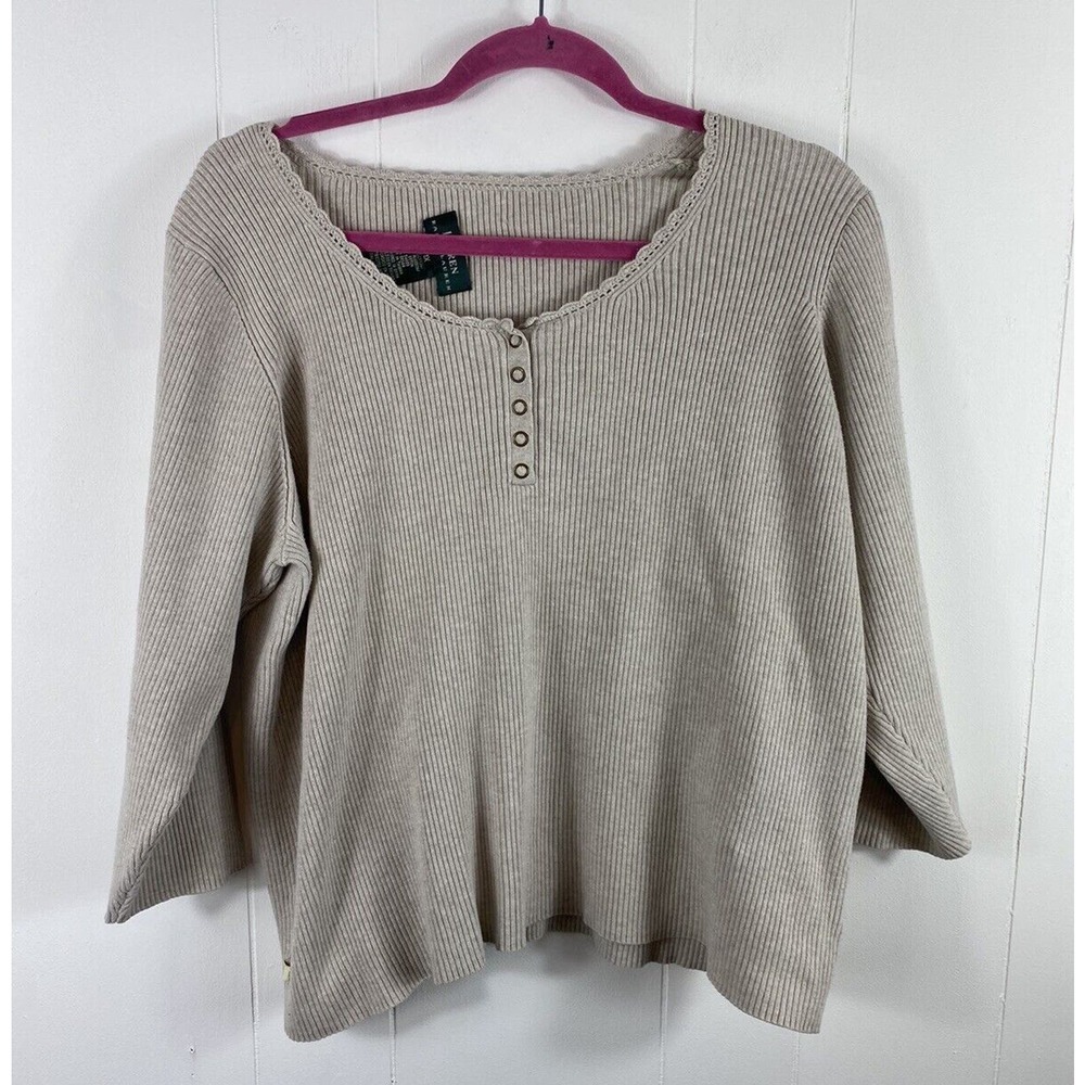 Lauren Ralph Lauren Beige Long Sleeve Button Down Blouse Size 1X Y2K